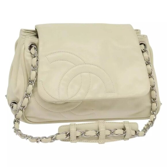 CHANEL Chain Shoulder Bag Leather Beige CC Auth bs22626 - Picture 1 of 16